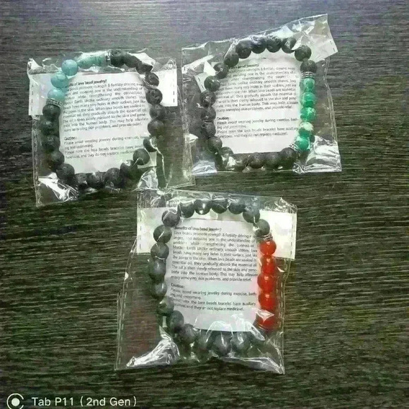 Unisex Lava And Gemstone Bracelets Set Of Three Brand New In Package - Picture 7 of 12